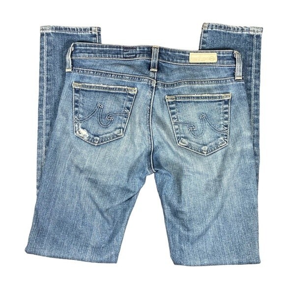 Ag Adriano Goldschmied Stevie Ankle Slim Straight Distressed Blue Jeans, size 25 - Picture 4 of 11